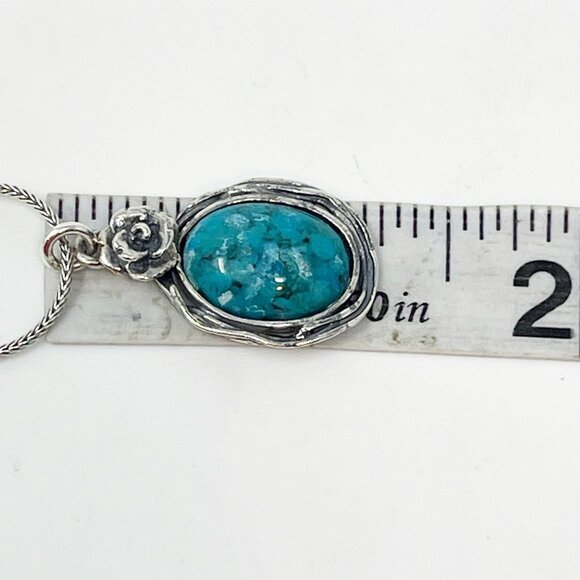 Vintage Didae Israel 925 Sterling Silver Necklace Turquoise Pendant Necklace - Picture 9 of 9